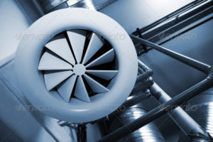 System of ventilating pipes at a modern factory